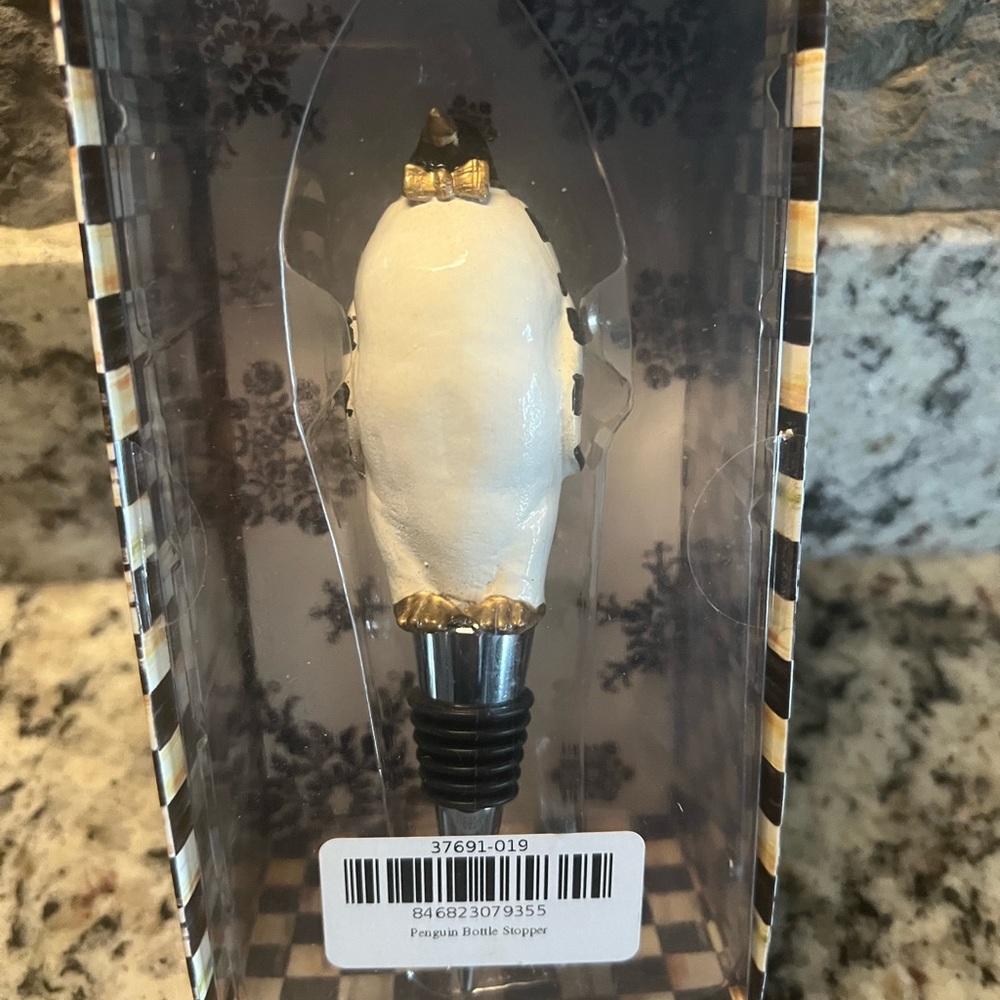 MacKenzie-Childs Courtly Check Penguin Bottle Stopper.  New in Box!